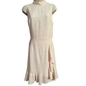 Betsy Johnson Pink Polka Dot Ruffle Feminine Sleeveless Mock Turtleneck Dress